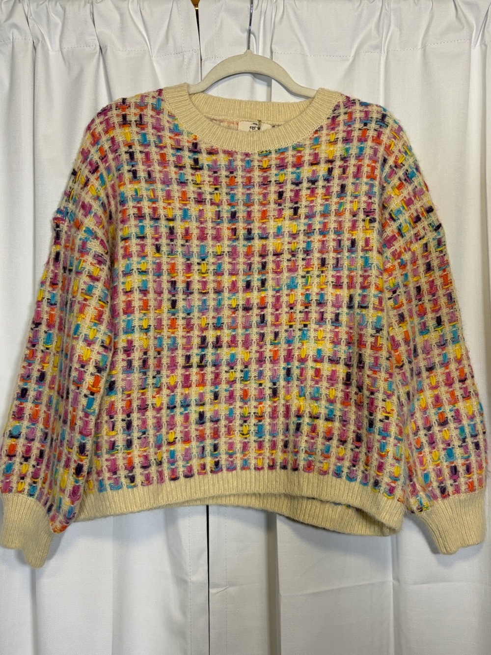 Entro Multicolor Plaid Houdstooth Knit Crew Neck Sweater. Size M. Retail $68